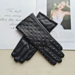New winter women's sheepskin gloves with touch screen and warm velvet rivet style genuine leather gloves