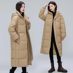 Winter Long Puffer Coat for Women Hooded Quilted Windproof Warm Zip Up Outerwear Russian Cold Weather Snow Jacket Over Knee Cozy