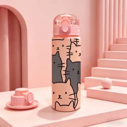 780ML 3D Cartoon Cat Printed Durable Water Bottle PVC-Free, Leak-Proof, Matte Finish, Includes Carry Loop, Perfect for Holidays