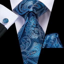 Hi-Tie Light Blue Sold Gift Silk Wedding Tie For Men Handkerchief Cufflink Nicktie Set Fashion Design Business Party Dropship