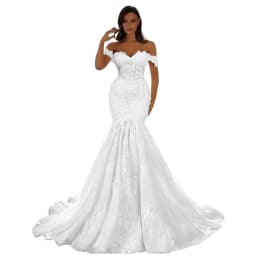 Customized Off The Shoulder Tulle Wedding Dresses for Bride Mermaid Laces Applique Boho A Line Bridal Gowns with Train