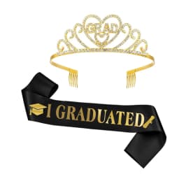 2024 Graduated Satin Sash Glitter Crown for Graduation Party Decoration Balloons Photo Booth Props Bachelor Graduated Supplies