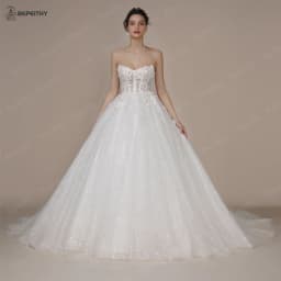 BEPEITHY Customized Princess Strapless Ivory Glitter Wedding Dress 2023 For Women Court Train Bride 3D Flower Shinny Bridal Gown