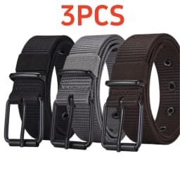 3pcs Men's Casual Canvas Belt, Golf Belt, Durable Outdoor Sports Pants Belt, Jeans Belt, Suitable for Daily Leisure and Sports