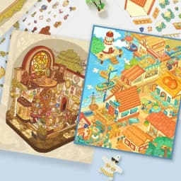 Card Lover 3-5 Pcs [Candy Grocery Store Series] 3D Large Landscape Stickers Island Fishing Village Honey Town Journaling