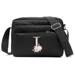 New Simple Black Storage Bag Multi-layer Travel Leisure One Shoulder Crossbody Bag Pink Flower Letter Series Printing Pattern