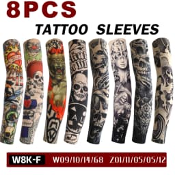 8pcs Men Long Summer Tattoo Sleeves Seamless Armguard Sun Protection Cover Outdoor Gloves Driving Ice Silk Women Arm Sleeves