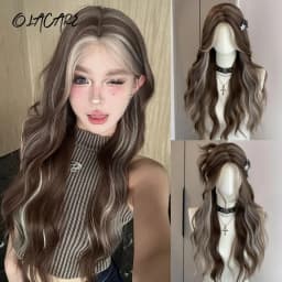 OLACARE Long Body Wave Black Brown Purple Cosplay Wigs Heat Resistant Synthetic Wigs Middle Part Natural Lolita LM Wigs Women