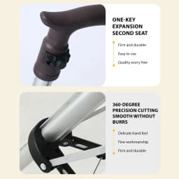 2-in-1 Walking Stick with Seat Folding Cane Stool for Elderly, Portable Mobility Aid with One-Button Open/Close