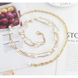 Multilayer Pearl Thin Long Belt For Women Elegant Gold Metal Body Chain Apparel Dress Decor Adjustable Female Waist Bands Straps