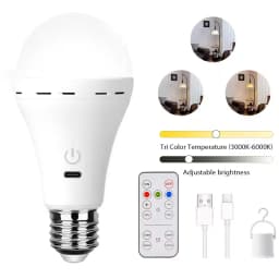 Rechargeable Light Bulbs with Remote Control, Smart Bulb E27 Cordless Battery Operated Light Bulb for Lamps,Dimmable/Timer