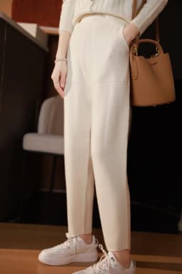 Pure Cashmere Pants with Open Pocket, Feet Show Legs, Casual Harem Pants, Knitted Pants, New, Autumn and Winter