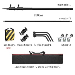 260cm Stainless Photography Tripod C-stand Light Stand 100% Metal 8.53ft With Boom Arm Professional For Photo Studio Softbox