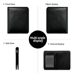 Men's Genuine Leather Slim Bifold Wallet, 3 Card Slots, ID Window, 2 Cash Compartments, Lightweight Business Short Wallet