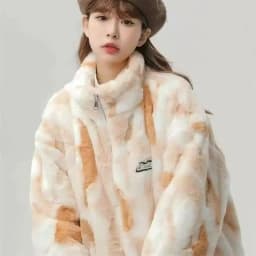Tie dye Lamb wool Coat 2025 New Winter Trendy Student Cotton Jacket Thicken Loose Stand collar Coats Female Warm Parka Overcoat