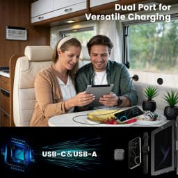 12V USB Outlet PD Type-C USB-A Dual Port Socket Cigarette Lighter Replacement for Laptop for RV Camper Trailer Truck Boat Golf
