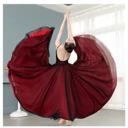 Black White Double Layered Chiffon Skirt 360 Degree Rotation Dance Costume New Style Human World Dancewear Maxi Skirt