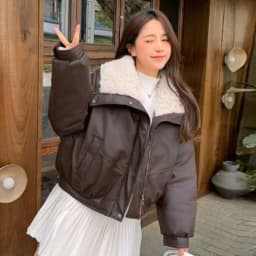 Trendy Fleece Thicken Warm Short Leather Jacket Shearling PU Leather Cotton Lining Women's Winter New Zipper Leather-Cotton Coat