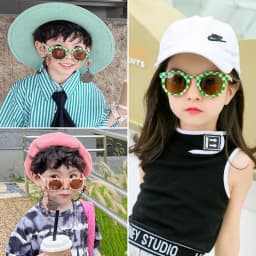 2025 New Kids Cute Checker Panel Color Round UV400 Sunglasses Baby Girls Outdoor Sun Protection Sunglasses Children Sun Glasses