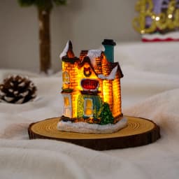 AlliLit Christmas Decoration 2026 New Year Night Light LED Snow House Sculpture Home Resin Crafts Xmas Ornaments Gift