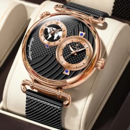 POEDAGAR Fashion Man Clock Dual Time Zone Display Waterproof Date Men Watch Sports Mesh Stainless Steel Men's Quartz Watches+Box