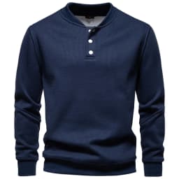 AIOPESON Men's High Quality Sweatshirt Solid Color Button Down Placket Winter Warm Fleece Lined Casual Pullover Mens Sweatshirts