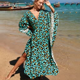Plus Size Kaftan Dresses for Women Wave Neck Swimsuit Cover Up Caftan Dress Plus Size Oversized Long Beach Dress