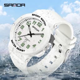 Sanda 6123 Trendy Design Soft Student Watch TPU Strap 50M Depth Waterproof Quartz Movement Children Fashion Sports Wrist Watch