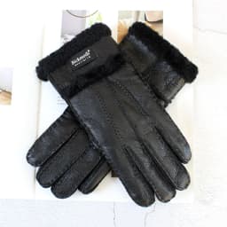 Women's Thickened Winter Sheepskin Fur Gloves Windproof Warm Outdoor Motorcycle Riding Color Leather Finger Gloves
