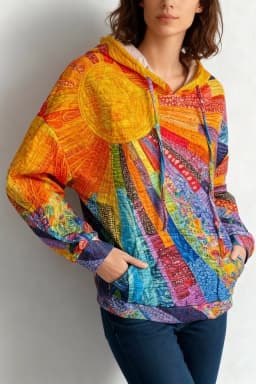 Women's hooded sweatshirt 3D printed with colorful sun pattern, women's pullover sweatshirt top, street neutral outerwear clothi