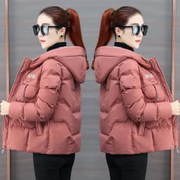 2026 Winter Women's Short Loose Cotton Jacket Thickened down Filled Coat Korean Style Sweet Style Button Zipper Closure Pure ...