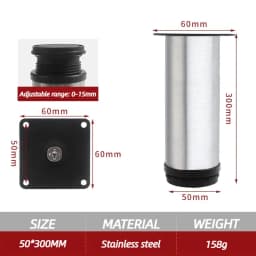 4 Pieces 0-15mm Adjustable Brushed Cabinet Legs Stainless Steel TV Stands Table Sofa Feet for Cupboard Bed Furniture Hardware