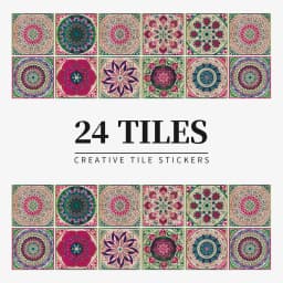 24 Pieces of Mandala Retro Pattern Glossy Self-adhesive Tile Stickers for Kitchen and Bathroom Removable Waterproof Wall Sticker