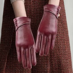 Elegant Women PU Leather Windproof Touchscreen Gloves With Soft Fleece Lining Warmth Cycling Gloves Anti-slip Design for Outdoor