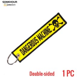 SOMEHOUR Danger Machine Keychain Jewelry Embroidered Skull Both Sides Key Rings For Bicycle Motorcycle Car Bag Women Men Gifts