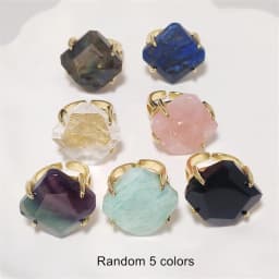 FUWO Wholesale 5Pcs Natural Semi-precious Stone Rings,Claw Setting Design Faceted Crystal Ring For Valentines Gift RG095