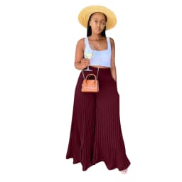 Summer Vacation Loose Fit Lightweight Elegant Dra Long Pants Pleated Wide Leg Pants High Waist Flowy Drapey Casual Trousers