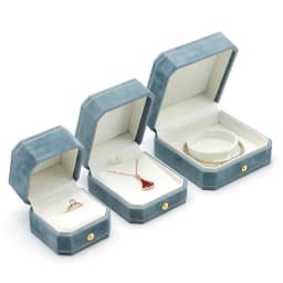 Octagonal Floral Jewelry Box Light Blue Velvet Lined Ring Holder Bracelet Necklace Organizer Gift Box for Wedding Proposal