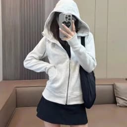 Korean Spring New Slim Solid Color Hooded Jacket 2026 Womens Hooded Zipper Slim Y2k Jacket Casual Fashion Street Sweatshirt Top