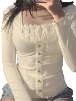 Y2k Women's Long Sleeve Knitted Tops Lace Stitching Neckline Knitwear Bowknot Decoration Slim-Fit Tshirt Pullovers Clubwear