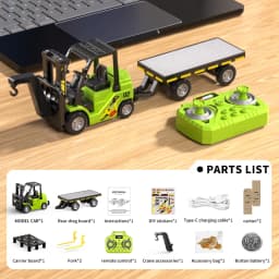 1/64 Mini Remote Control Forklift Desktop Alloy Toy Car with Trailer 2.4G RC Excavator Game Engineering Truck Children Toy Gift