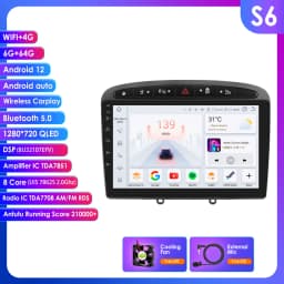 Hizpo 9inch 2Din Wireless CarPlay Android Auto Car Radio for 308 308S 408 2012 - 2020 Headunit DSP RDS BT 4G GPS Navi 360° CAM