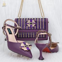 QSGFC High Quality Women's Pumps And Bag Silver Color Full Of Rhinestones High-Grade Materials For Nigerian Wedding Party