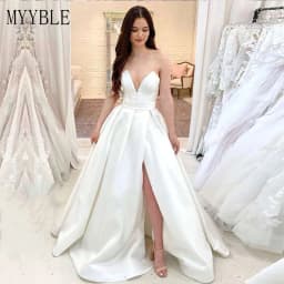 Customized Plus Size 2026 Elegant Wedding Dresses Boho V-Neck Side Split Satin Custom Made Long White Ivory Bridal Gown