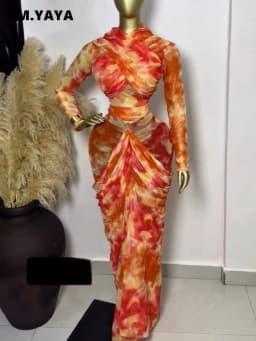 GLCMYAYA Tie Dye Printed Women Set Wrap Crop Top + Ruched Maxi Skirt 2026 Summer Beach Vacation Birthday Two Piece Set Outfits