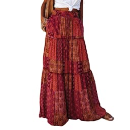 Combhasaki Women's Summer Bohemian Y2K Retro Drawstring Elastic High Waist Casual Loose A-Line Swing Long Skirt with Pockets