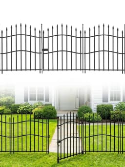 32 Inch No Dig Garden Fence 10 Pack, 22FT Metal Animal Barrier Panels With Gate, Decorative Yard Border For Patio Flower Beds