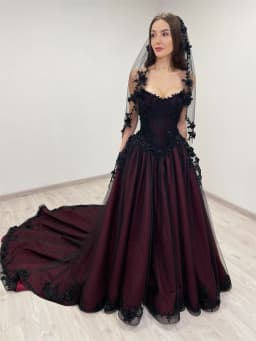 Rebecca Customized Gothic Off Shoulder Black Lace Applique Wedding Dress Lace-Up vestidos de noche Floor-Length Formal Evening