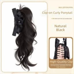 14inch Bow Tie Claw Ponytail Wig Synthetic Fluffy Ribbon Clip Ponytail Natural Long Curly High Ponytail Ponytail Hair Extensions