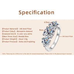 OXTAO 3 Stone Moissanite Engagement Rings for Women 14K Gold Filled 6.5mm VVS1 D Wedding Rings Jewelry Anniversary Gifts